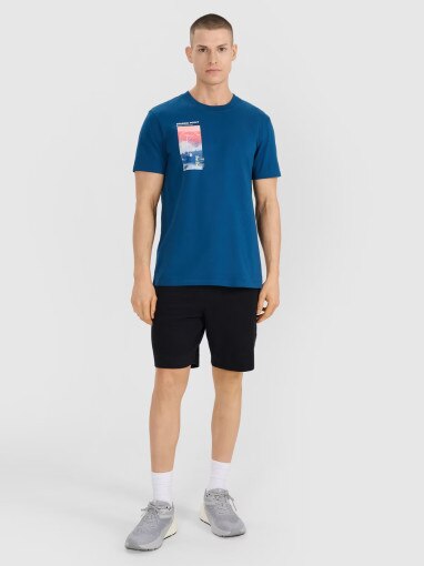 Męski t-shirt z nadrukiem 4F 4FRSS25TTSHM2997 - turkusowy