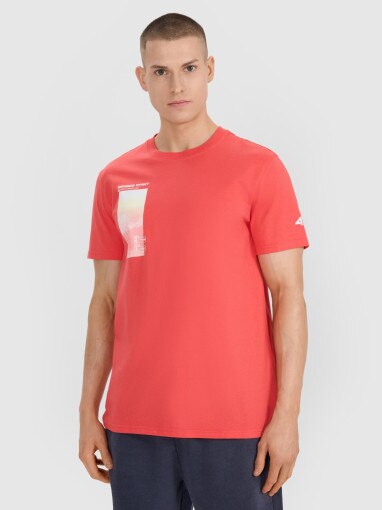4F Męski tshirt z nadrukiem 4F 4FRSS25TTSHM2997  różowy Różowy