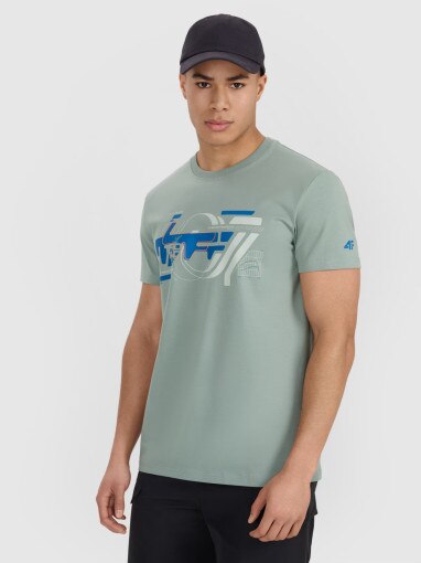 4F Męski tshirt z nadrukiem 4F 4FRSS25TTSHM2998  khaki Khaki