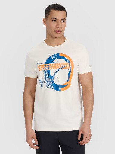4F Męski tshirt z nadrukiem 4F 4FRSS25TTSHM2999  beżowy Beżowy