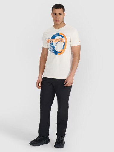 Męski t-shirt z nadrukiem 4F 4FRSS25TTSHM2999 - beżowy