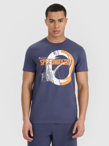 4F Męski tshirt z nadrukiem 4F 4FRSS25TTSHM2999  granatowy Granatowy