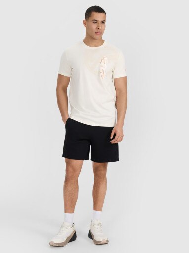 Męski t-shirt z nadrukiem 4F 4FRSS25TTSHM3002 - beżowy