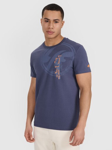 4F Męski tshirt z nadrukiem 4F 4FRSS25TTSHM3002  granatowy Granatowy
