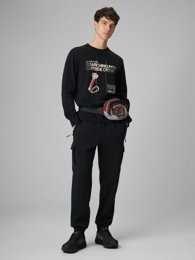 Męski longsleeve z nadrukiem 4F 4FRSS26TLONM674 - czarny