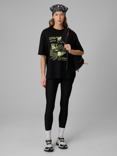 Damski t-shirt z nadrukiem 4F 4FRSS26TTSHF3705 - czarny