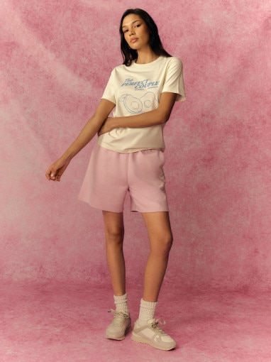 Damski t-shirt z nadrukiem 4F 4FRSS26TTSHF3853 - kremowy