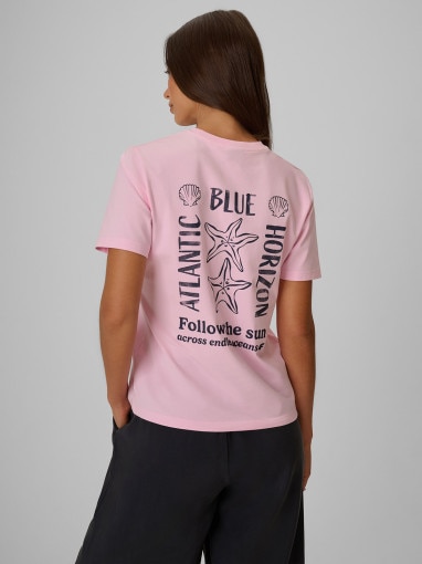 Damski t-shirt z nadrukiem 4F 4FRSS26TTSHF4021 - różowy