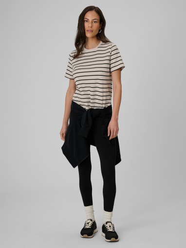 Damski t-shirt w paski 4F 4FRSS26TTSHF4023 - beżowy
