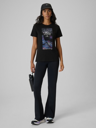 Damski t-shirt  z nadrukiem 4F 4FRSS26TTSHF4225 - czarny