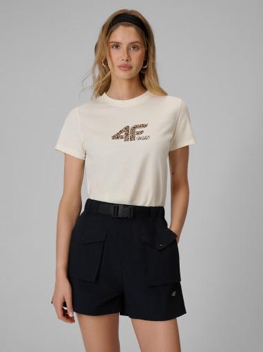 Obrazek dla: 4F Damski tshirt z nadrukiem 4F 4FRSS26TTSHF4422  kremowy Kremowy