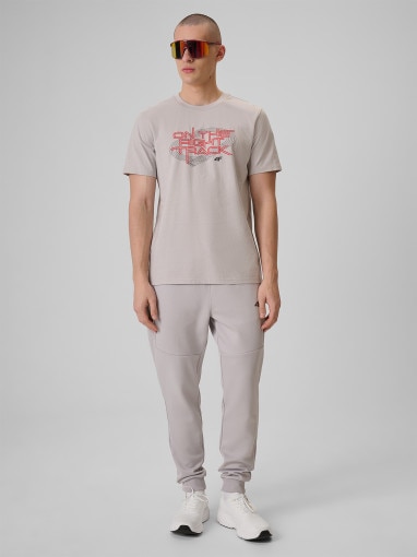 Męski t-shirt z nadrukiem 4F 4FRSS26TTSHM3804 - beżowy