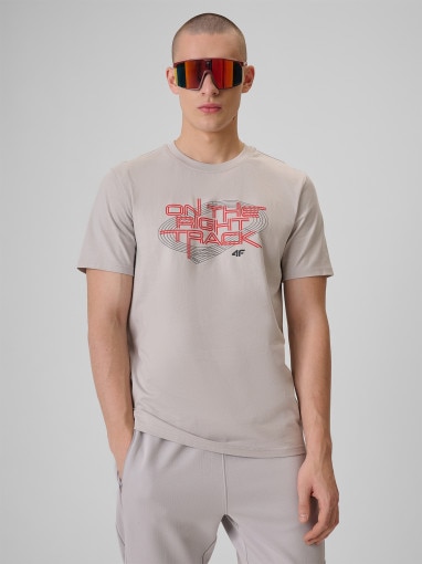 Obrazek dla: 4F Męski tshirt z nadrukiem 4F 4FRSS26TTSHM3804  beżowy Beżowy