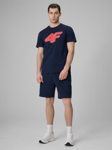 Męski t-shirt z nadrukiem 4F 4FRSS26TTSHM3805 - granatowy