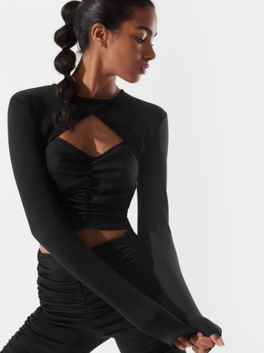  4F Damski longsleeve croptop 4F x Anna Lewandowska 4FSSS23TLONF220  czarny Czarny
