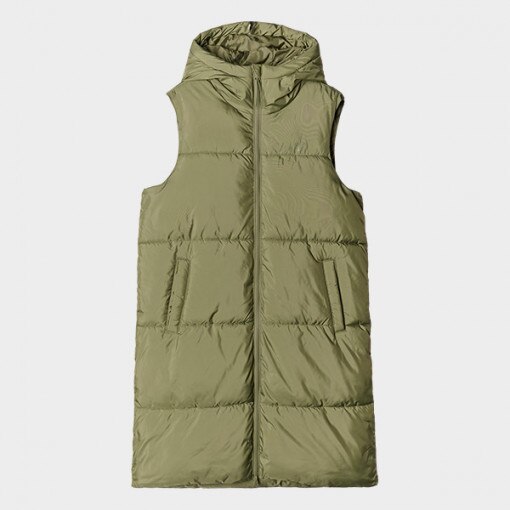 Damski bezrekawnik puchowy pikowany 4F 4FWAW24TVJAF217 - oliwkowy/khaki