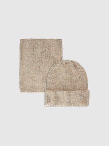  4F Zestaw zimowy komin i czapka uniseks 4F 4FWAW25ACAPF571  beżowy Beżowy