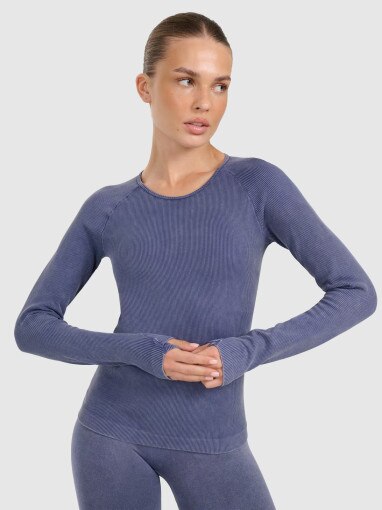 4F Damski longsleeve do jogi i pilatesu 4F 4FWAW25TFLOF429  granatowy Granatowy