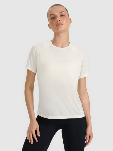4F Damska koszulka do biegania 4F 4FWAW25TFTSF1502 biała Biały
