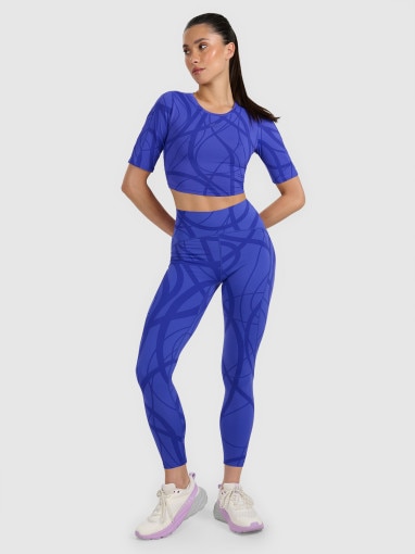 Damski crop top treningowy 4F 4FWAW25TFTSF1520 - niebieski