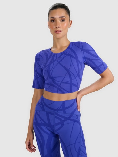 4F Damski crop top treningowy 4F 4FWAW25TFTSF1520 niebieski Niebieski