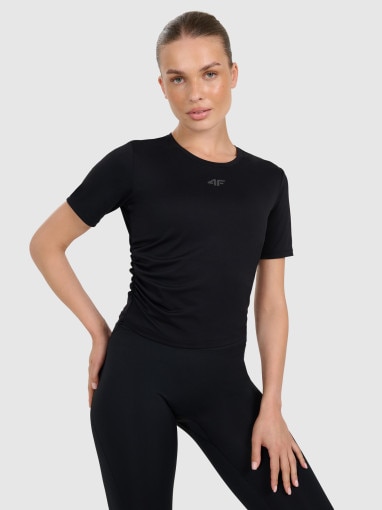 4F Damski crop top do jogi i pilatesu 4F 4FWAW25TFTSF1524  czarny Czarny