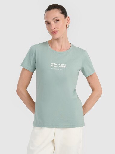  4F Damski tshirt z nadrukiem 4F 4FWAW25TTSHF2322  turkusowy Turkusowy