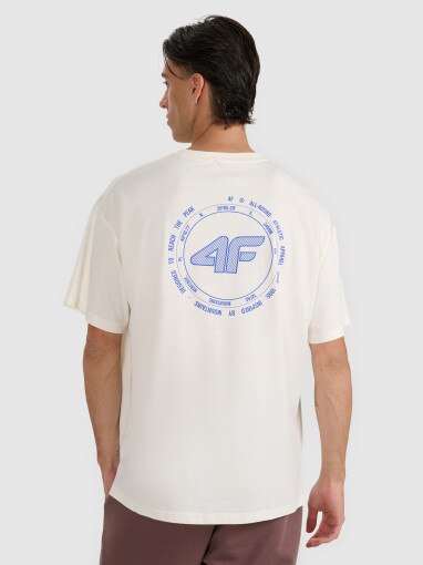 Męski t-shirt z nadrukiem 4F 4FWAW25TTSHM2403 - beżowy
