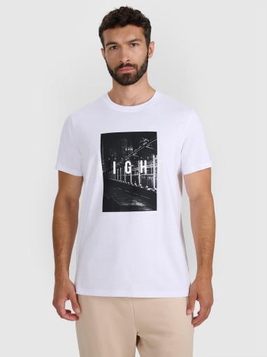  4F Męski tshirt z nadrukiem 4F 4FWAW25TTSHM3121  biały Biały