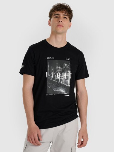  4F Męski tshirt z nadrukiem 4F 4FWAW25TTSHM3121  czarny Czarny