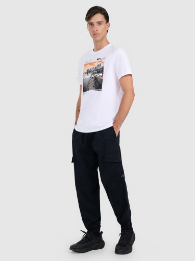 Męski t-shirt z nadrukiem 4F 4FWAW25TTSHM3124 - biały