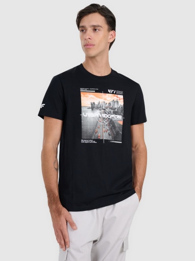 4F Męski tshirt z nadrukiem 4F 4FWAW25TTSHM3124 czarny Czarny