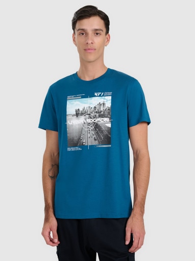 4F Męski tshirt z nadrukiem 4F 4FWAW25TTSHM3124 niebieski Niebieski