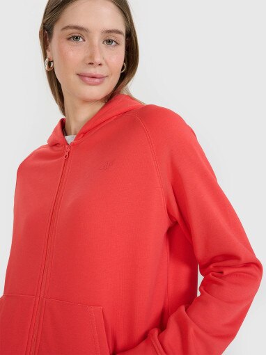 Damska bluza dresowa rozpinana z kapturem 4F 4FWMM00TSWSF1763 - czerwona