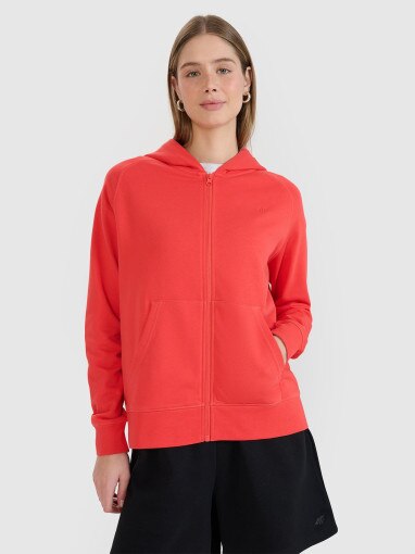 4F Damska bluza dresowa rozpinana z kapturem 4F 4FWMM00TSWSF1763 czerwona Czerwony