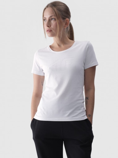 4F Damski tshirt z nadrukiem 4F 4FWMM00TTSHF1846 biały Biały