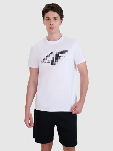 4F Męski tshirt z nadrukiem 4F 4FWMM00TTSHM2257  biały Biały