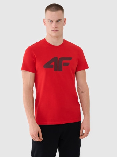 4F Męski tshirt z nadrukiem 4F 4FWMM00TTSHM2658  czerwony Ciemna czerwień