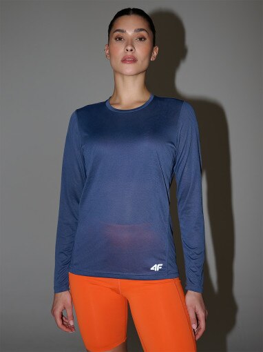 Damski longsleeve do biegania 4F 4FWSS25TFLOF328 - niebieski