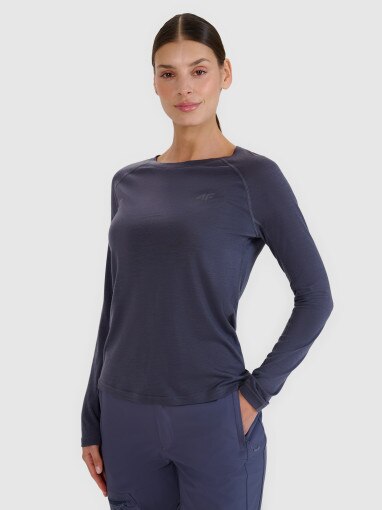 4F Damski longsleeve trekkingowy 4F 4FWSS25TFLOF332  granatowy Granatowy