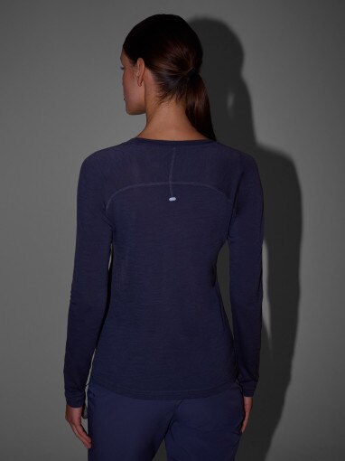 Damski longsleeve trekkingowy 4F 4FWSS25TFLOF332 - granatowy