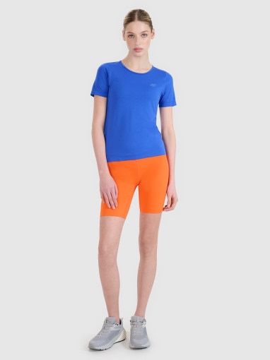 4F Damskie legginsy kolarki do biegania 4F 4FWSS25TFSTF027  pomarańczowe Pomarańczowy
