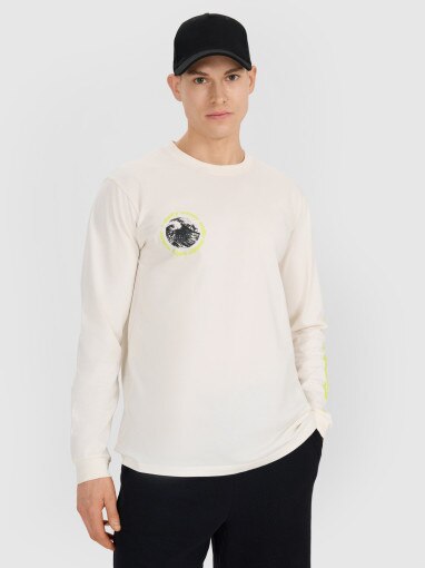 4F Męski longsleeve z nadrukiem 4F 4FWSS25TLONM392  biały Biały