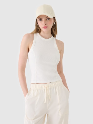 4F Damski top basic 4F 4FWSS25TSLEF119  biały Biały