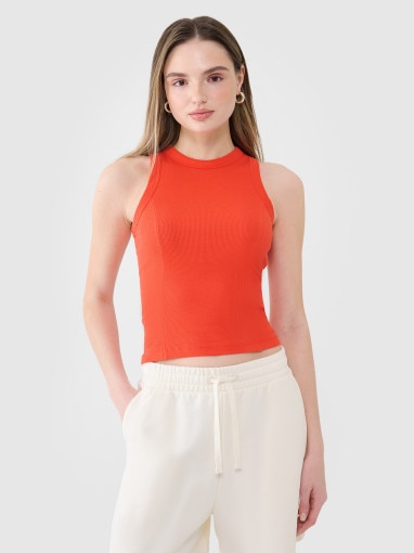 4F Damski top basic 4F 4FWSS25TSLEF119  czerwony Czerwony