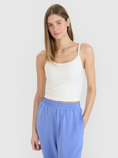 4F Damski croptop na ramiączkach 4F 4FWSS25TSLEF127  biały Biały