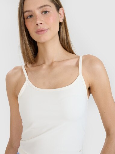 Damski crop-top na ramiączkach 4F 4FWSS25TSLEF127 - biały
