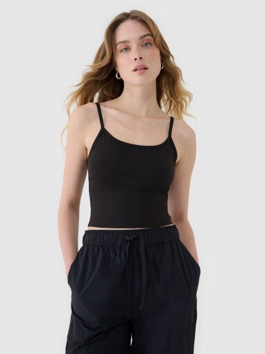 4F Damski croptop na ramiączkach 4F 4FWSS25TSLEF127  czarny Czarny