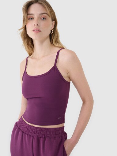 Damski crop-top na ramiączkach 4F 4FWSS25TSLEF127 - fioletowy