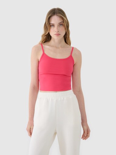 4F Damski croptop na ramiączkach 4F 4FWSS25TSLEF127  różowy Różowy